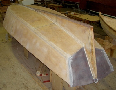 Keel and gripe (forward mini keel) in place. The hull is covered in 